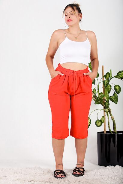 Büyük Beden Keten Kapri 