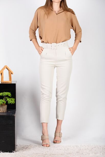 Kadın Kaplamalı Kemerli Pantolon  Taş 6