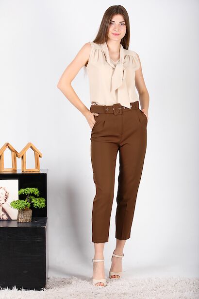 Kadın Kaplamalı Kemerli Pantolon 