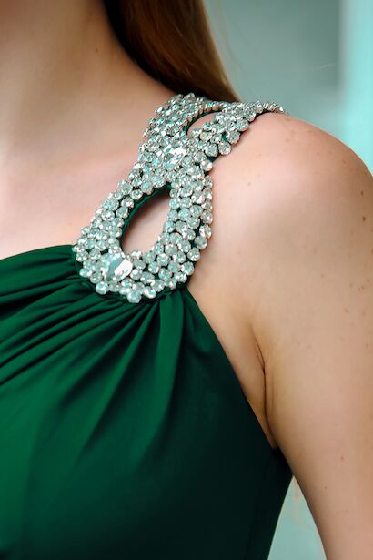 Kadın Tek Omuz Taşlı Abiye Elbise  Zümrüt 9