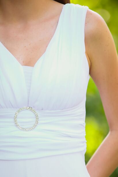 Kadın Bel Tokalı Uzun Şifon Abiye Elbise Ekru 9