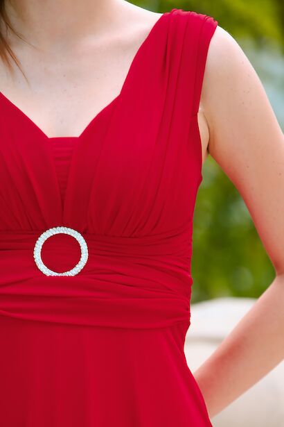 Kadın Bel Tokalı Uzun Şifon Abiye Elbise Kırmızı 9