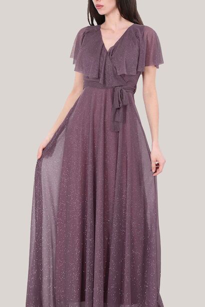 Kadın Simli Uzun Abiye  Mürdüm 6