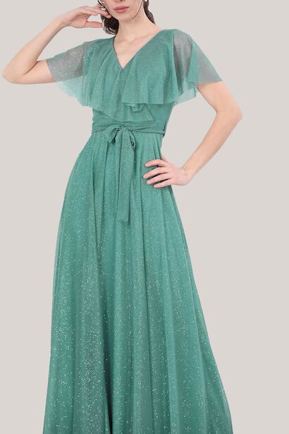 Kadın Simli Uzun Abiye  Yeşil 6