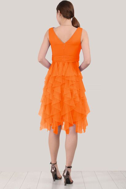 Kadın Kısa Tül Abiye Elbise Turuncu 4