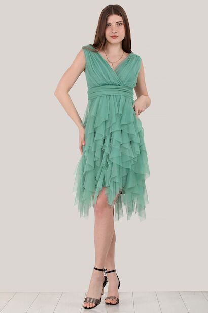 Kadın Kısa Tül Abiye Elbise 