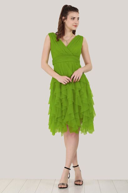 Kadın Kısa Tül Abiye Elbise 