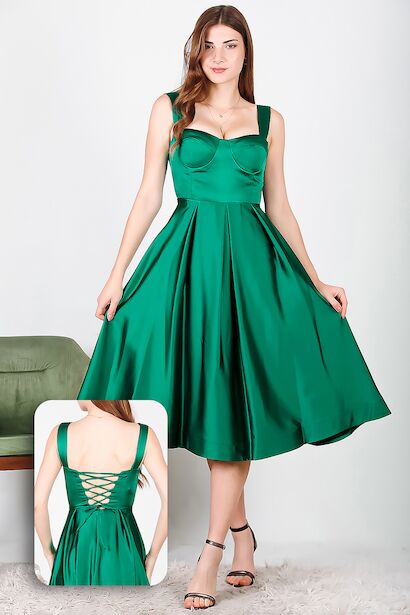 Kadın Saten İp Askılı Abiye Elbise 