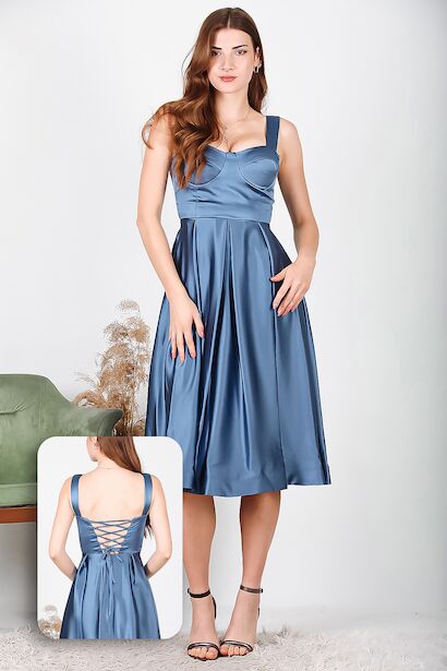 Kadın Saten İp Askılı Abiye Elbise 