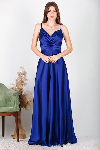 Kadın Uzun Saten Abiye Saks 6