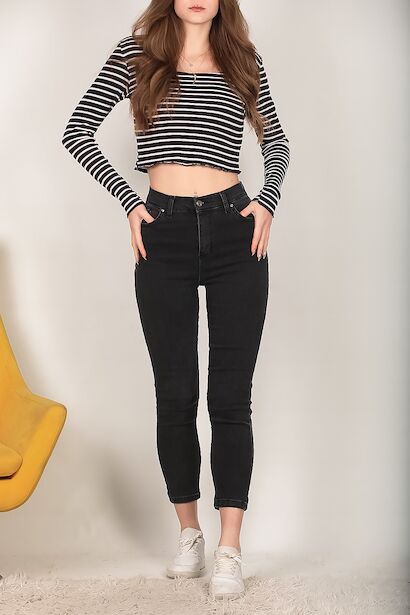 Kadın Mom Jeans Pantolon  Antrasit 6