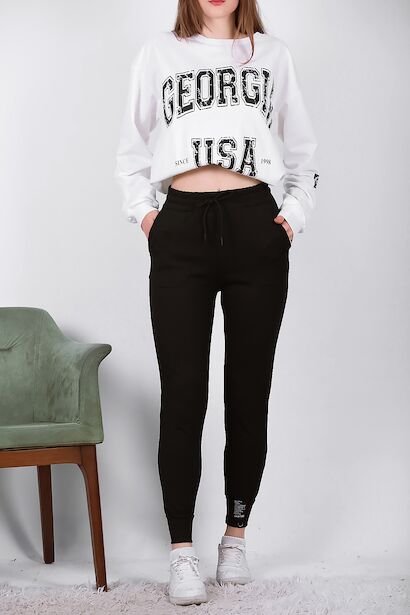 Kadın Paça Lastikli Eşofman Altı  Siyah 6