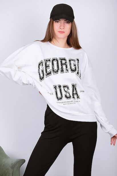 Kadın Baskılı Sweat  Ekru 6