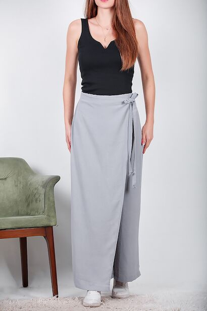 Kadın Bol Paça Pantolon  Gri 6