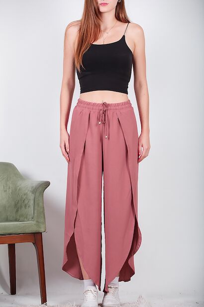 Kadın Bol Paça Pantolon  Gül Kurusu 6