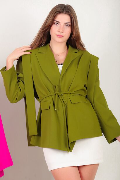 Kadın Omzu Kuşaklı Blazer Ceket  Yeşil 6