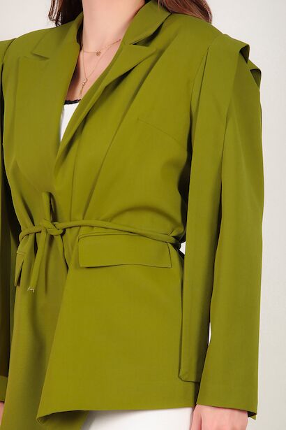 Kadın Omzu Kuşaklı Blazer Ceket  Yeşil 9