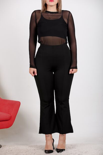 Büyük Beden İspanyol Paça Pantolon  Siyah 6