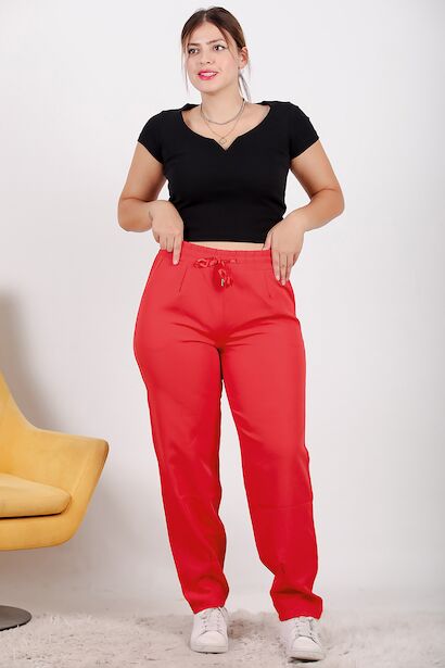 Büyük Beden Paça Pileli Pantolon  Nar