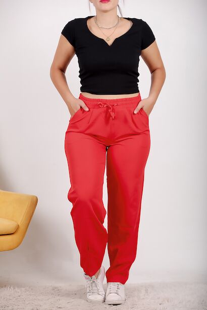 Büyük Beden Paça Pileli Pantolon  Nar 6