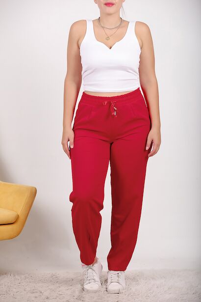Büyük Beden Paça Pileli Pantolon  Kırmızı 6
