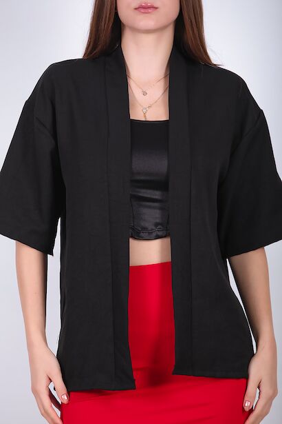 Kadın Keten Kimono Şal Ceket  Siyah 6