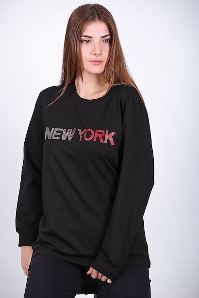 Kadın Bisiklet Yaka Baskılı Sweat 