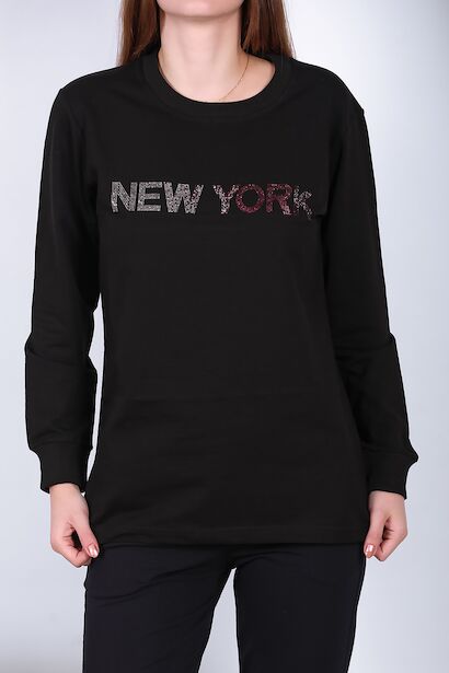 Kadın Bisiklet Yaka Baskılı Sweat  Siyah 6