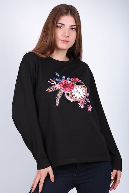 Kadın Bisiklet Yaka Baskılı Sweat 