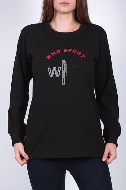 Kadın Bisiklet Yaka Baskılı Sweat  Siyah 6