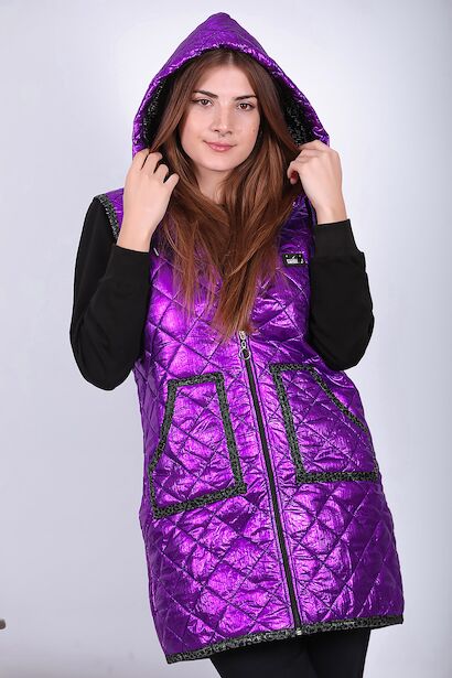 Kadın Parlak Uzun Yelek 