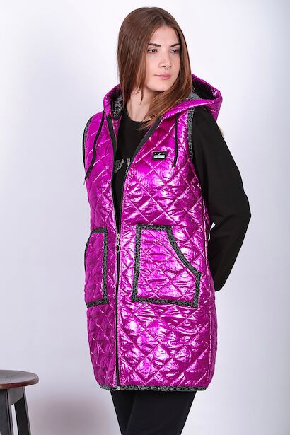 Kadın Parlak Uzun Yelek 