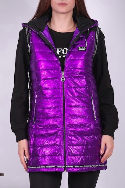 Kadın Parlak Uzun Yelek  Mor 6