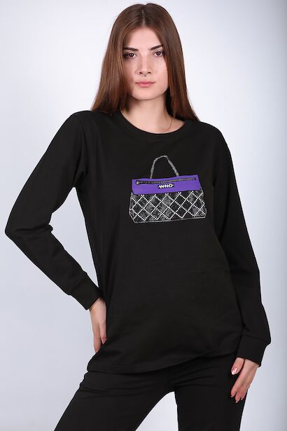 Kadın Bisiklet Yaka Baskılı Sweat 