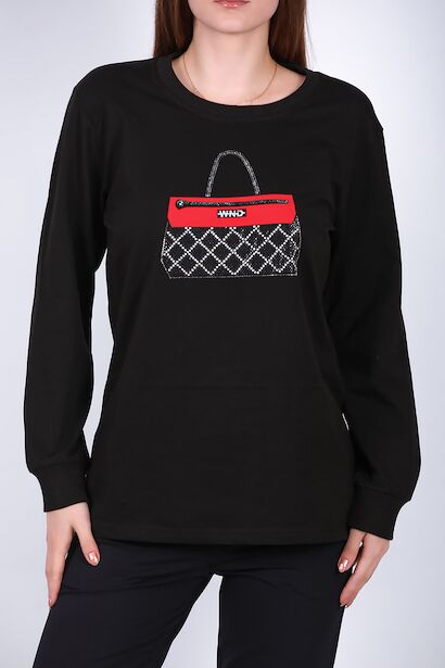 Kadın Bisiklet Yaka Baskılı Sweat  Siyah 6