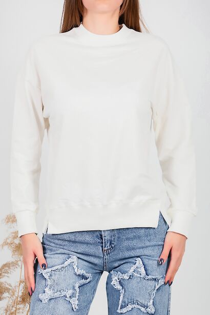 İki İplik Sıfır Yaka Sweat  Ekru 6