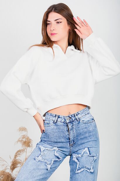 Kadın Üç İplik Kısa Sweat 