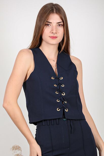 Kadın Kuş Gözlü Bağcıklı Yelek 