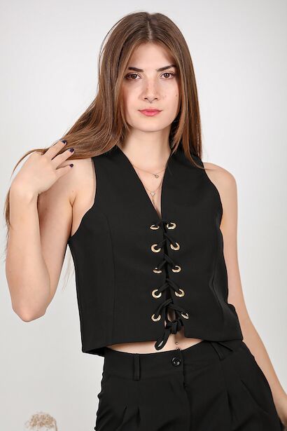 Kadın Kuş Gözlü Bağcıklı Yelek 