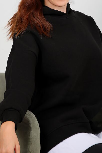 Kadın Üç İplik Arma Detay Garnili Sweat  Siyah 6