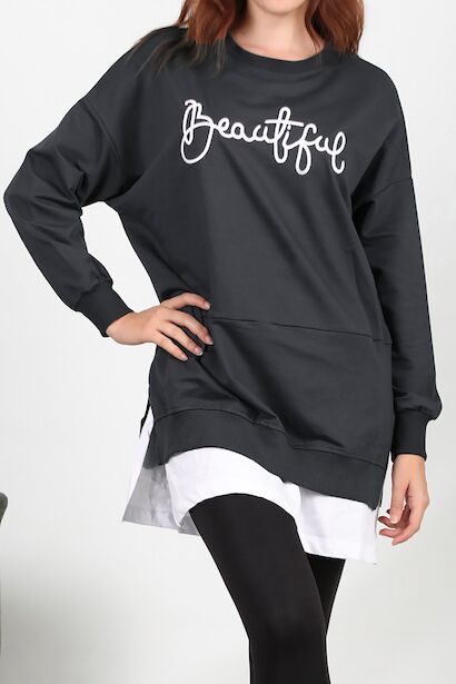 Kadın İki İplik Nakış Garnili Tunik 