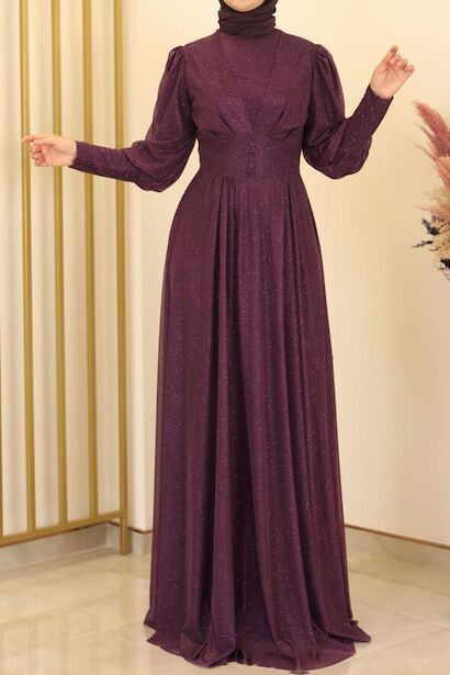 Kadın Balon Kol Uzun Simli Abiye 