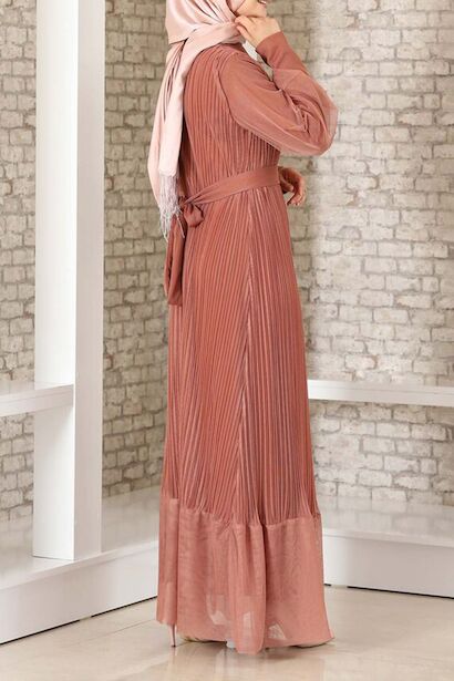 Kadın Pilise Detaylı Tül Abiye  Kiremit 4