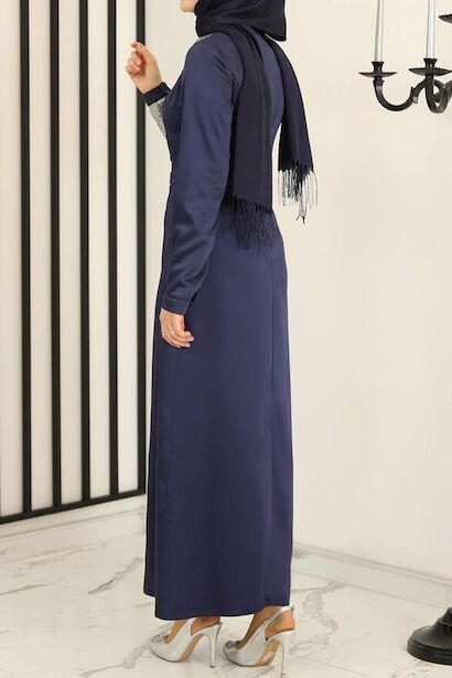 Kadın Pullu Uzun Abiye  Lacivert 4