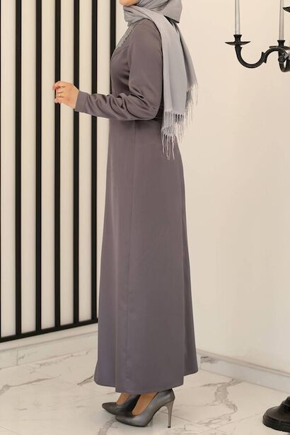 Kadın Pullu Uzun Abiye  Antrasit 4