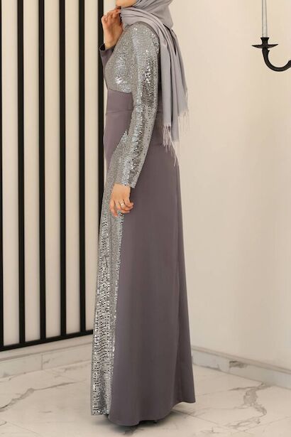 Kadın Pullu Abiye  Antrasit 4