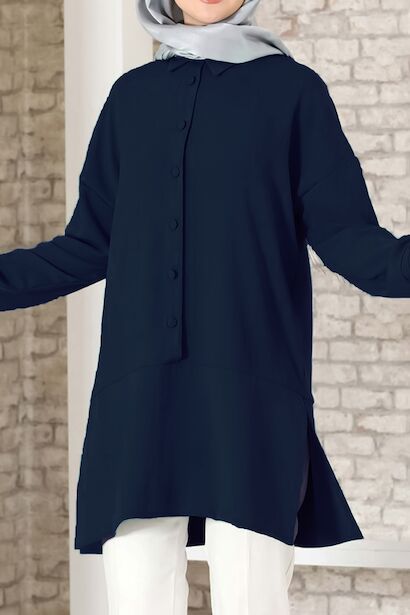 Kadın Düğmeli Tunik  Lacivert 4