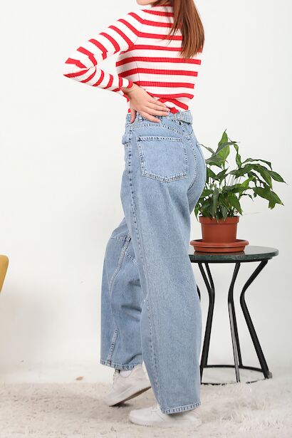 Kadın Baggy Bol Paça Pantolon  Kot 6