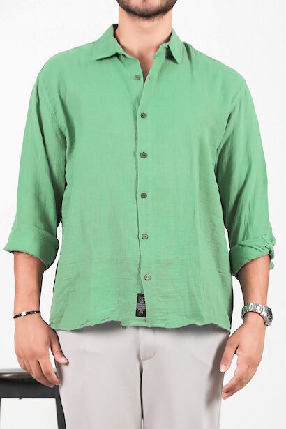 Erkek Oversize Uzun Kol Gömlek  Yeşil 6