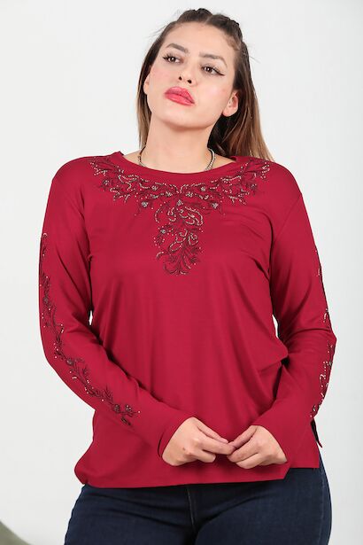 Büyük Beden Taş İşlemeli Bluz 